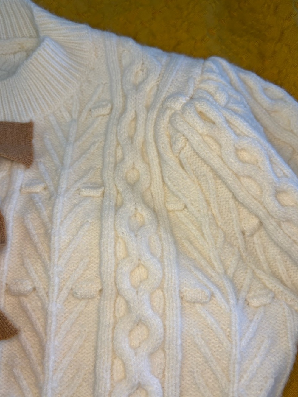 Storia Cream Cable Knit Cropped Cardigan with Brown Bow Ties - Picture 11 of 15